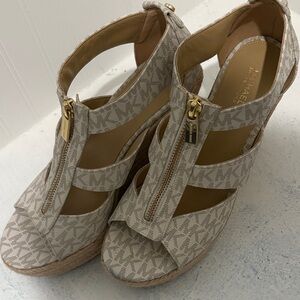Michael Kors Monogram Cream Wedges